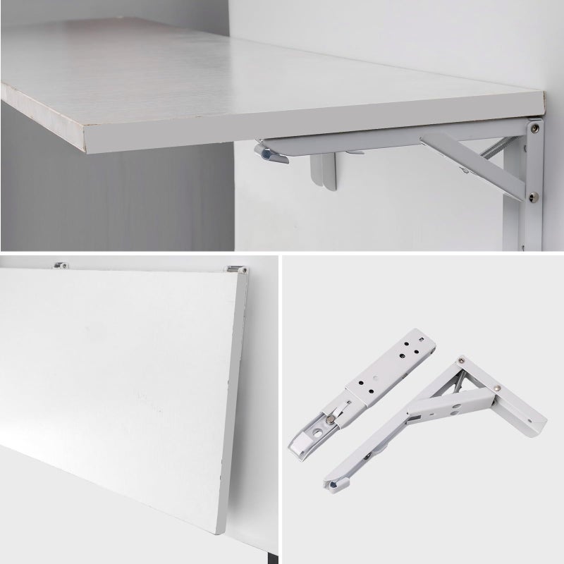 Pxyelec 8 Inch Spring Folding Shelf Bracket Bench Table Heavy Duty L Brackets for Shelves Wall Hanging, Folding Spring Loaded Supports Wall Mount Support, Pack of 4, White - Image 3